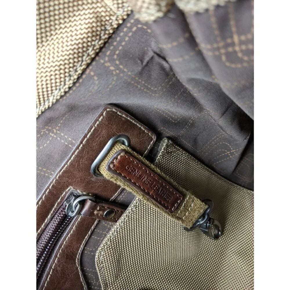 Fossil Messanger Bag Khaki Canvas Brown Leather Shoulder Strap Leather Detail Sn